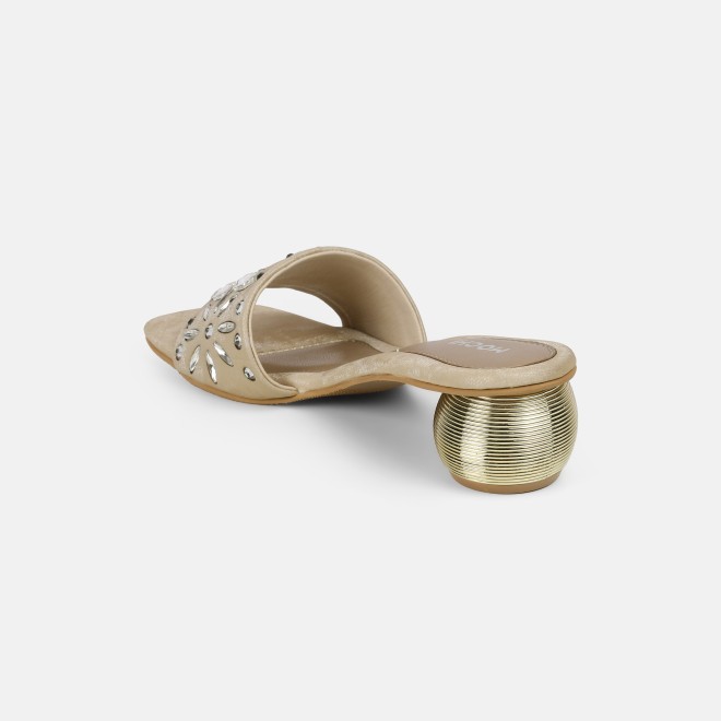 Mochi Women Beige Party Slip Ons (SKU: 35-2506-20-36)