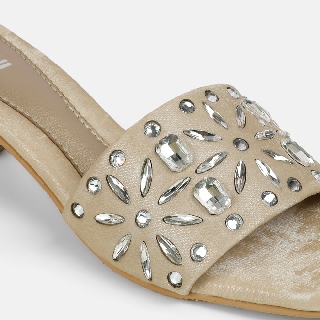 Mochi Women Beige Party Slip Ons (SKU: 35-2506-20-36)