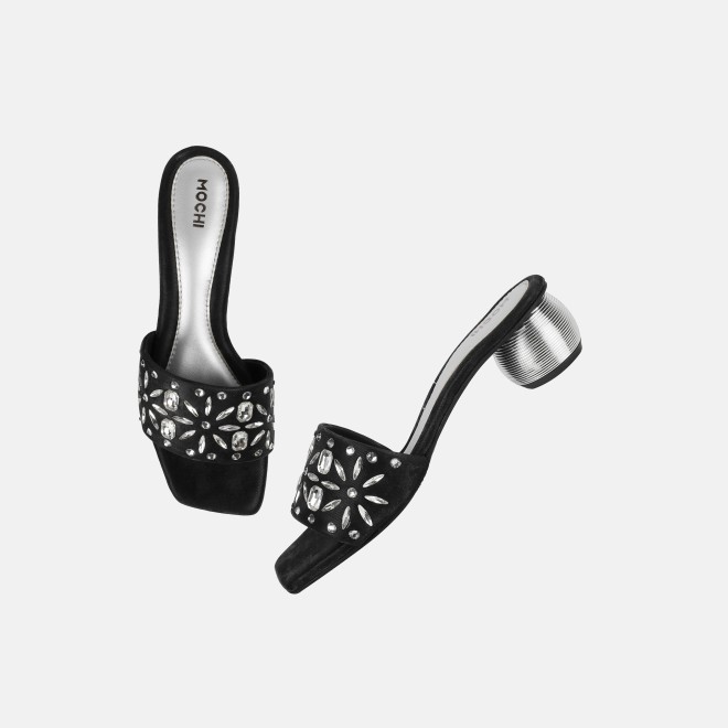 Mochi Women Black Party Slip Ons (SKU: 35-2506-11-36)