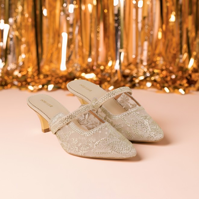 Mochi Women Beige Wedding Slip Ons