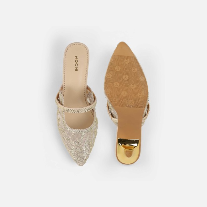 Mochi Women Beige Wedding Slip Ons (SKU: 35-2570-20-36)