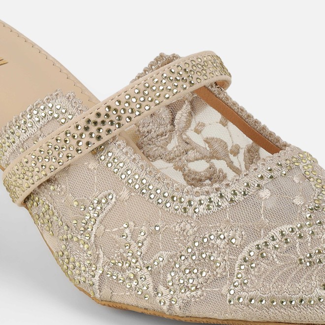 Mochi Women Beige Wedding Slip Ons (SKU: 35-2570-20-36)