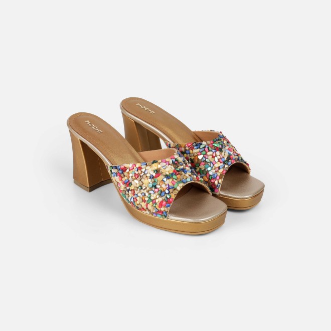 Mochi Women Gold Casual Slip Ons (SKU: 35-2590-15-36)