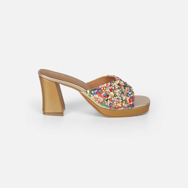 Mochi Women Gold Casual Slip Ons (SKU: 35-2590-15-36)