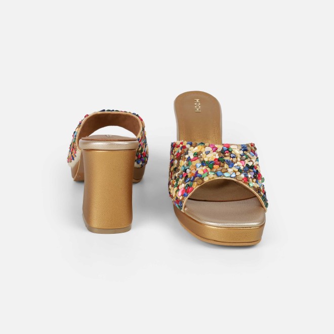 Mochi Women Gold Casual Slip Ons (SKU: 35-2590-15-36)