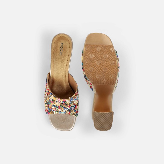 Mochi Women Gold Casual Slip Ons (SKU: 35-2590-15-36)