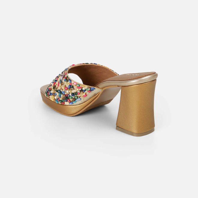 Mochi Women Gold Casual Slip Ons (SKU: 35-2590-15-36)