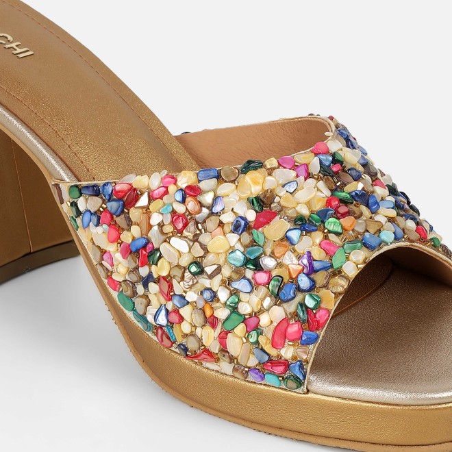 Mochi Women Gold Casual Slip Ons (SKU: 35-2590-15-36)