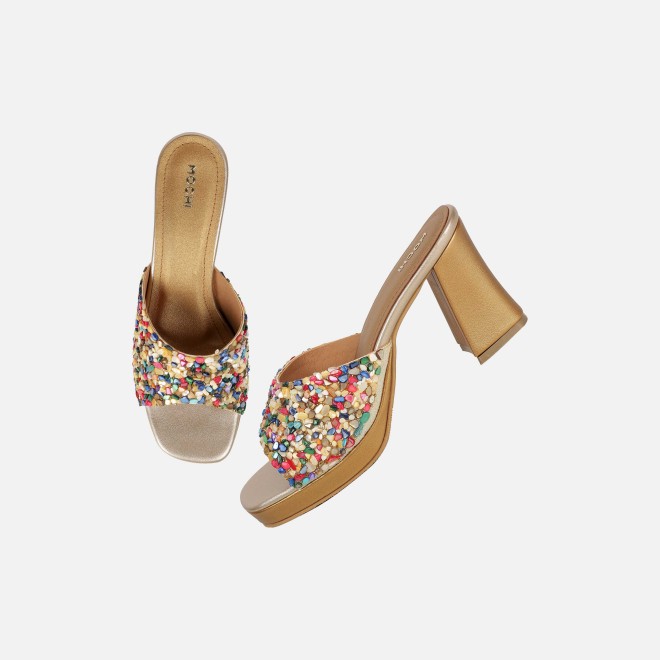 Mochi Women Gold Casual Slip Ons (SKU: 35-2590-15-36)