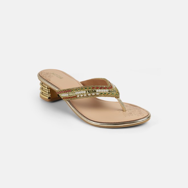Mochi Women Gold Ethnic Slip Ons