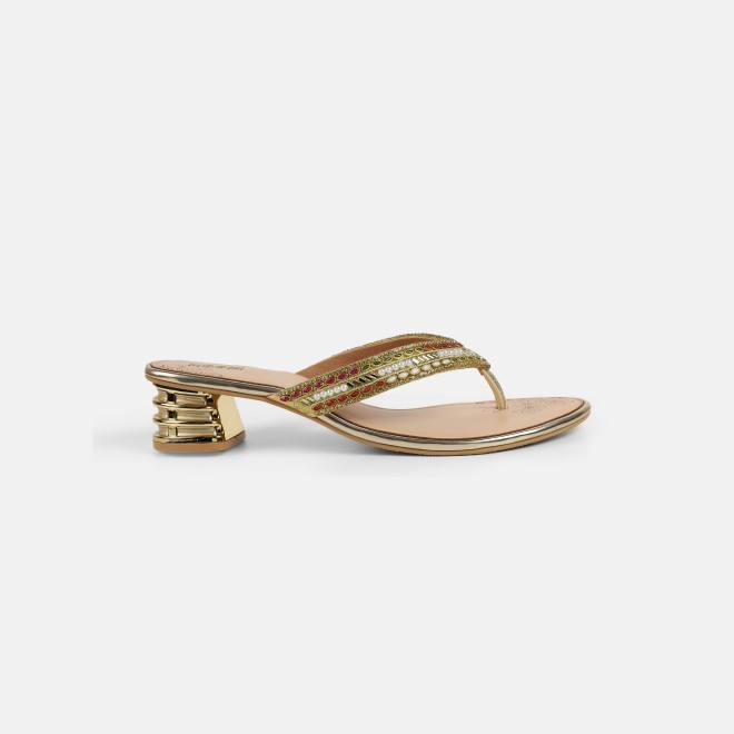 Mochi Women Gold Ethnic Slip Ons (SKU: 35-2595-15-36)