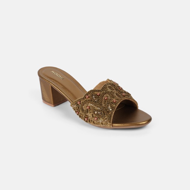 Mochi Women Antic-gold Wedding Slip Ons