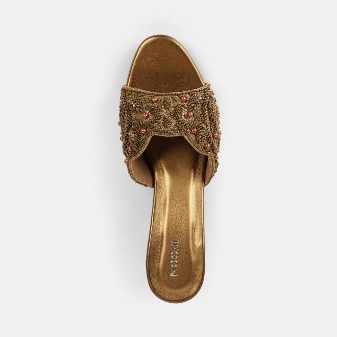 Mochi Women Antic-gold Wedding Slip Ons (SKU: 35-2596-28-36)