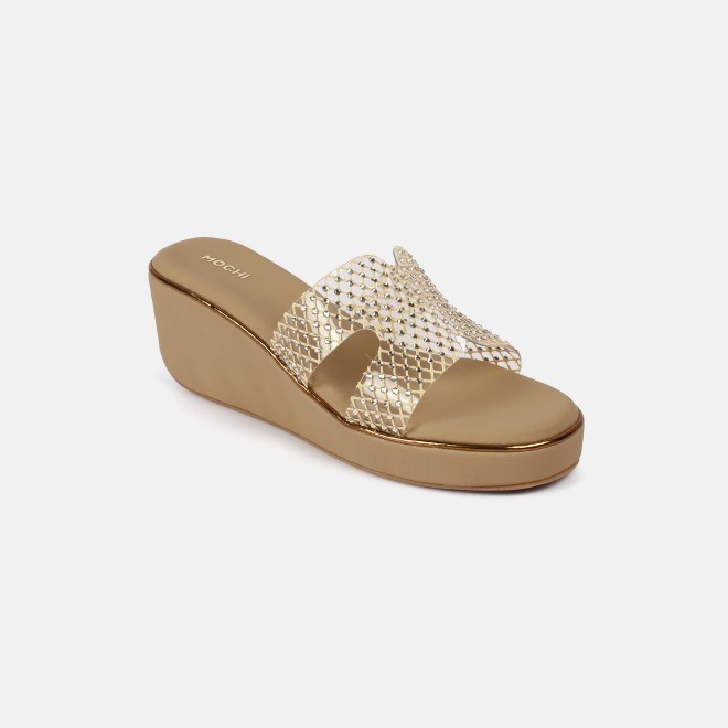 Mochi Women Beige Casual Slip Ons