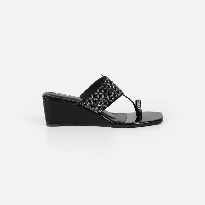 Mochi Women Black Ethnic Slip Ons (SKU: 35-2599-11-36)