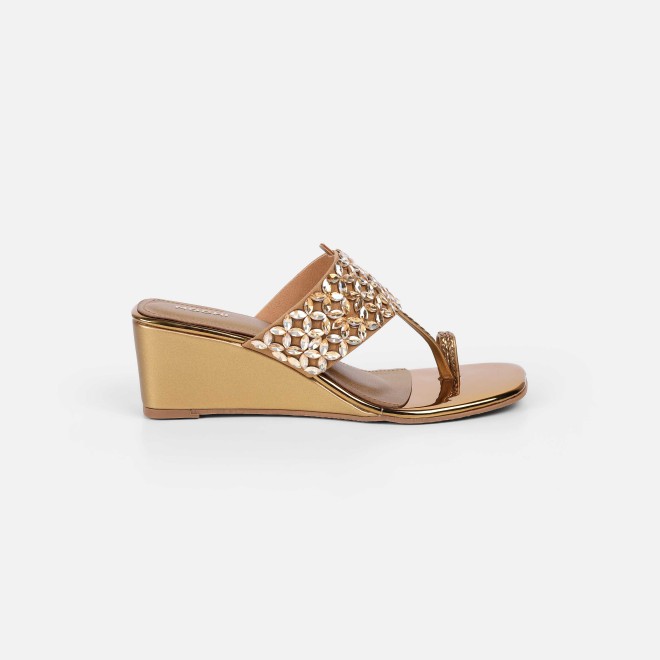 Mochi Women Antic-gold Ethnic Slip Ons (SKU: 35-2599-28-36)