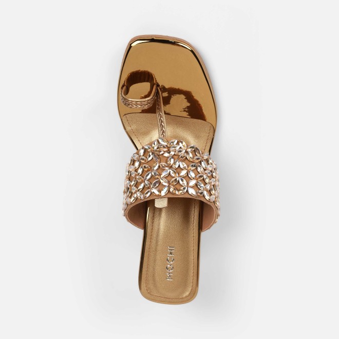 Mochi Women Antic-gold Ethnic Slip Ons (SKU: 35-2599-28-36)