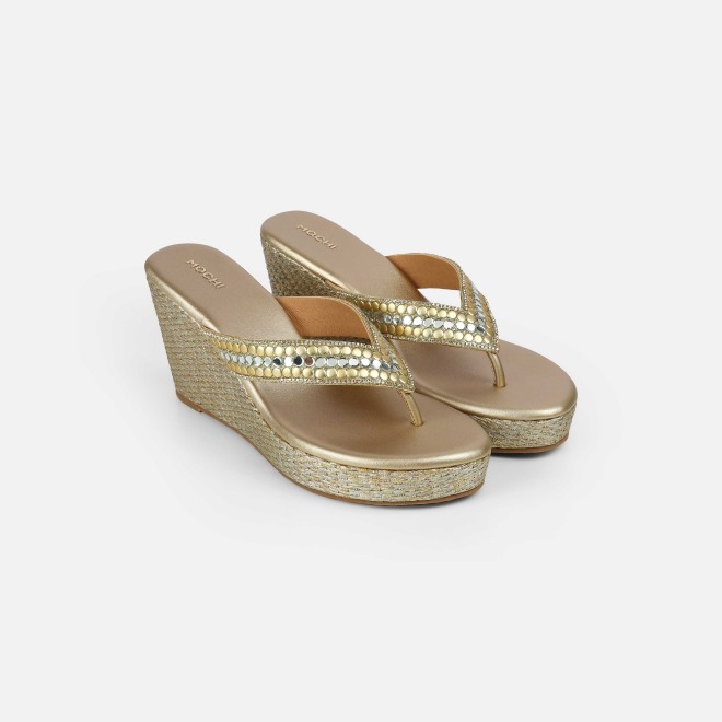 Mochi Women Gold Ethnic Slip Ons (SKU: 35-2619-15-36)