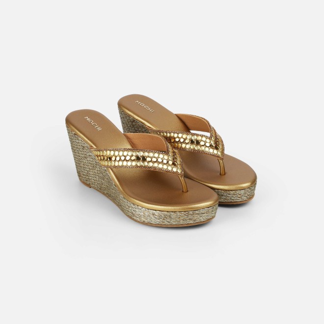 Mochi Women Antic-gold Ethnic Slip Ons (SKU: 35-2619-28-38)