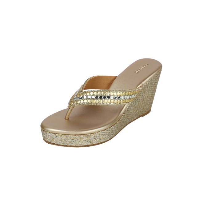 Mochi Women Gold Ethnic Slip Ons (SKU: 35-2619-15-36)