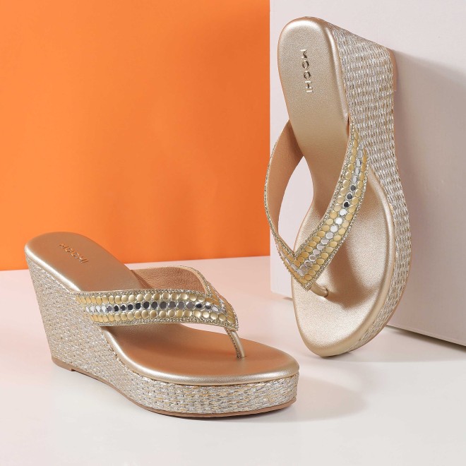 Women Gold Ethnic Slip Ons