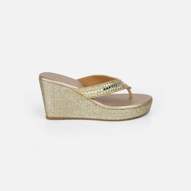 Mochi Women Gold Ethnic Slip Ons (SKU: 35-2619-15-36)