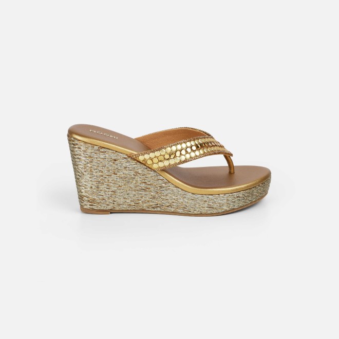 Mochi Women Antic-gold Ethnic Slip Ons (SKU: 35-2619-28-38)