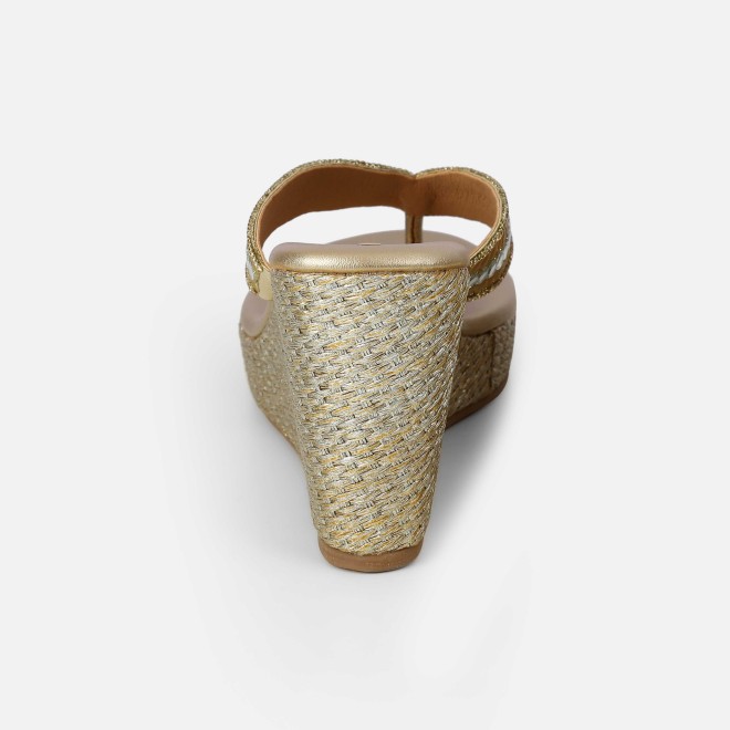 Mochi Women Gold Ethnic Slip Ons (SKU: 35-2619-15-36)