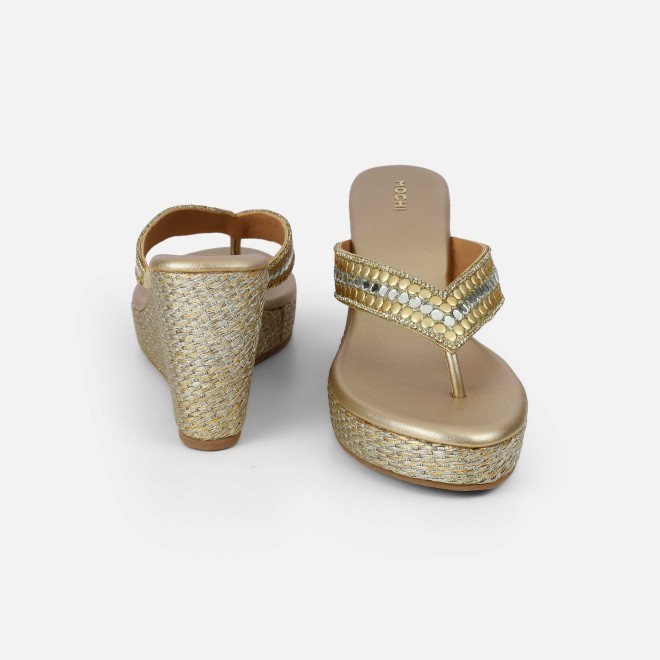 Mochi Women Gold Ethnic Slip Ons (SKU: 35-2619-15-36)