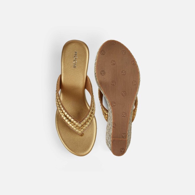 Mochi Women Antic-gold Ethnic Slip Ons (SKU: 35-2619-28-38)