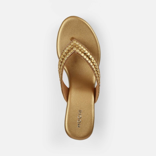 Mochi Women Antic-gold Ethnic Slip Ons (SKU: 35-2619-28-38)