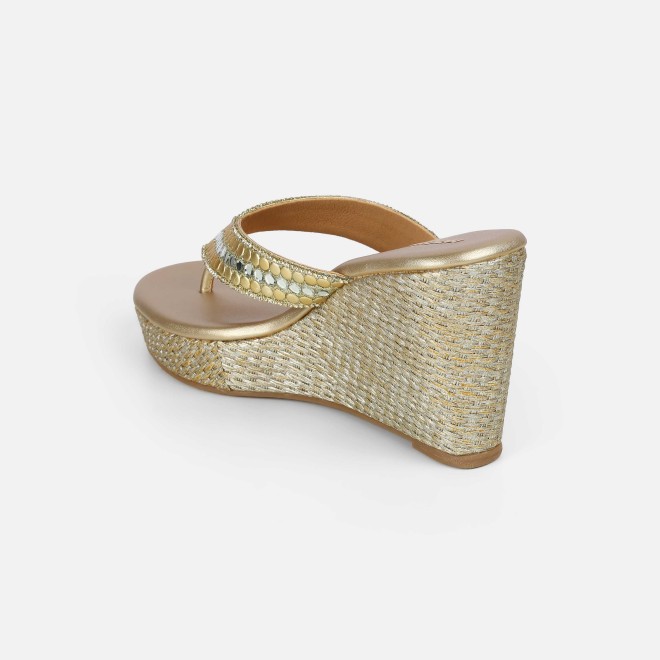 Mochi Women Gold Ethnic Slip Ons (SKU: 35-2619-15-36)