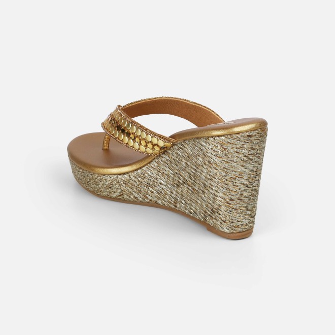 Mochi Women Antic-gold Ethnic Slip Ons (SKU: 35-2619-28-38)
