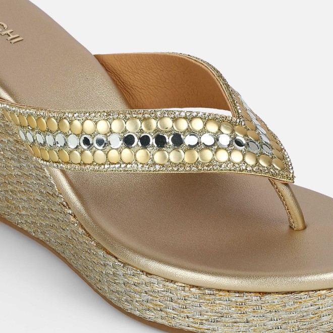 Mochi Women Gold Ethnic Slip Ons (SKU: 35-2619-15-36)
