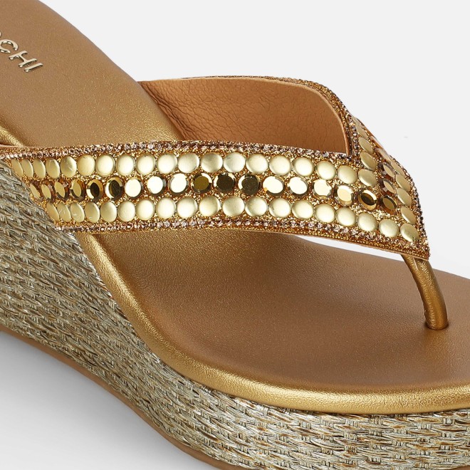Mochi Women Antic-gold Ethnic Slip Ons (SKU: 35-2619-28-38)
