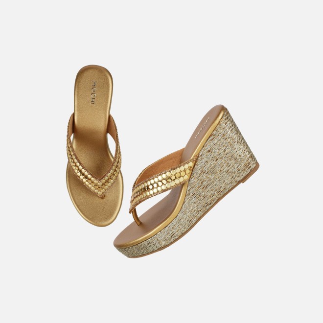 Mochi Women Antic-gold Ethnic Slip Ons (SKU: 35-2619-28-38)