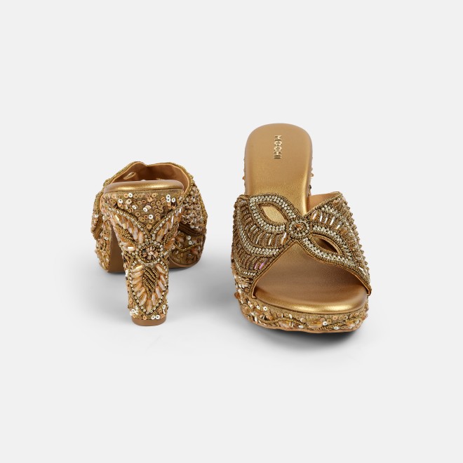Mochi Women Antic-gold Ethnic Slip Ons (SKU: 35-2623-28-36)