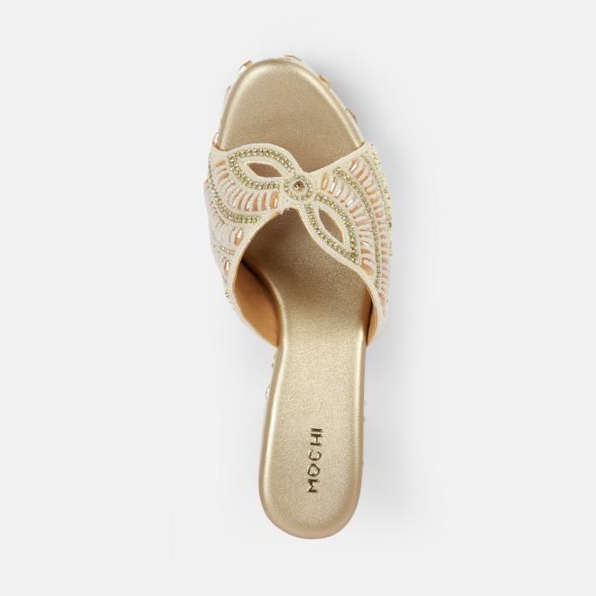 Mochi Women Gold Ethnic Slip Ons (SKU: 35-2623-15-36)