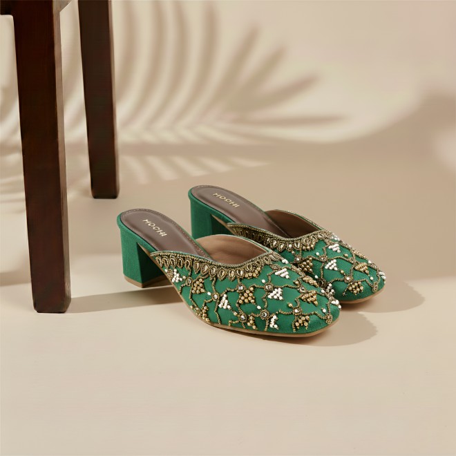 Mochi Women Green Wedding Slip Ons
