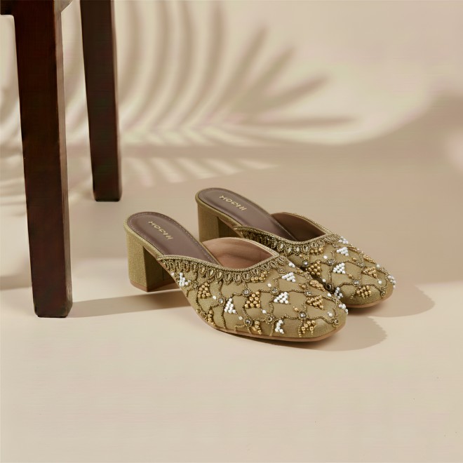 Mochi Women Antic-gold Wedding Slip Ons