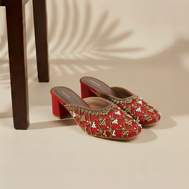 Mochi Women Maroon Wedding Slip Ons