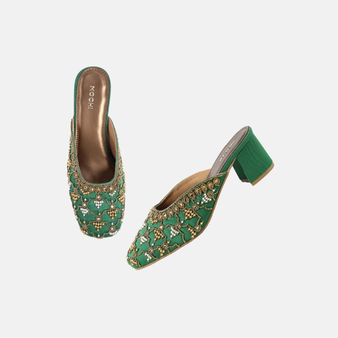 Mochi Women Green Wedding Slip Ons (SKU: 35-2624-21-37)