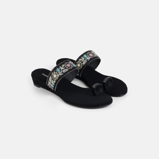 Mochi Women Black Ethnic Slip Ons (SKU: 35-2627-11-36)