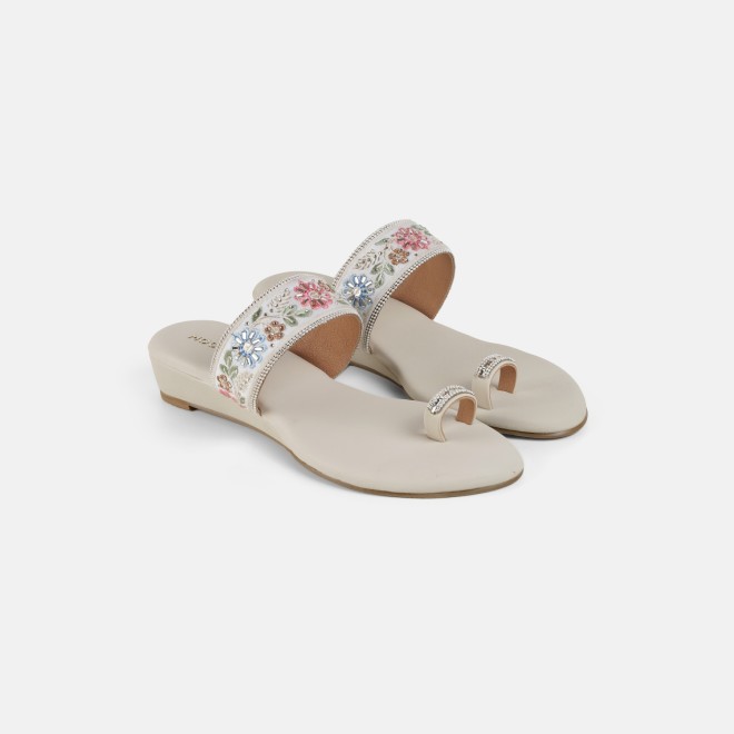 Mochi Women Beige-gold Ethnic Slip Ons (SKU: 35-2627-51-36)