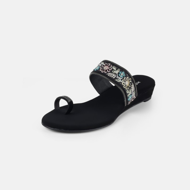 Mochi Women Black Ethnic Slip Ons (SKU: 35-2627-11-36)