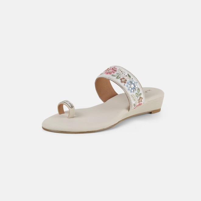 Mochi Women Beige-gold Ethnic Slip Ons (SKU: 35-2627-51-36)