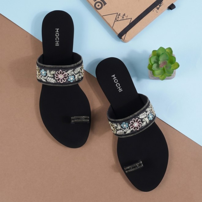 Women Black Ethnic Slip Ons