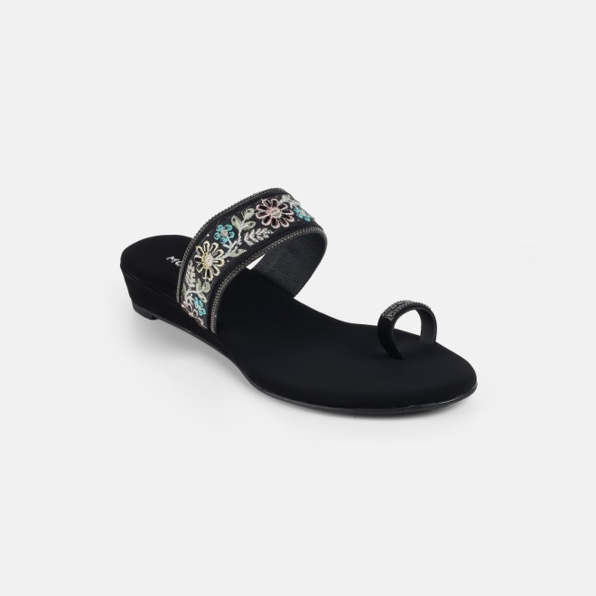 Mochi Women Black Ethnic Slip Ons (SKU: 35-2627-11-36)