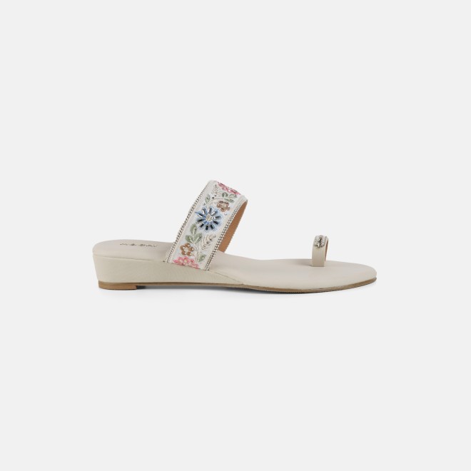Mochi Women Beige-gold Ethnic Slip Ons (SKU: 35-2627-51-36)