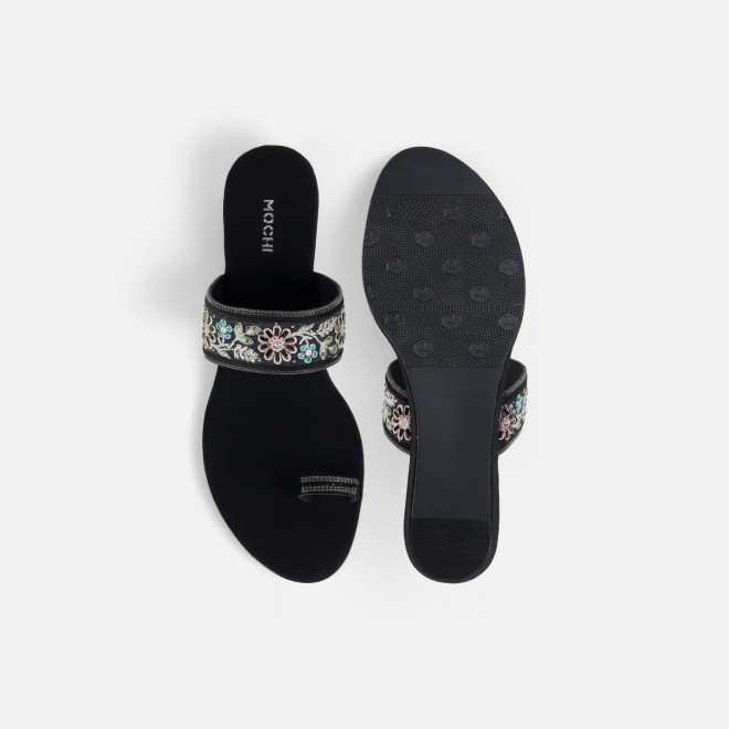 Mochi Women Black Ethnic Slip Ons (SKU: 35-2627-11-36)